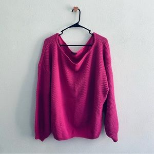 Nasty Gal hot pink waffle knit off shoulder sweater